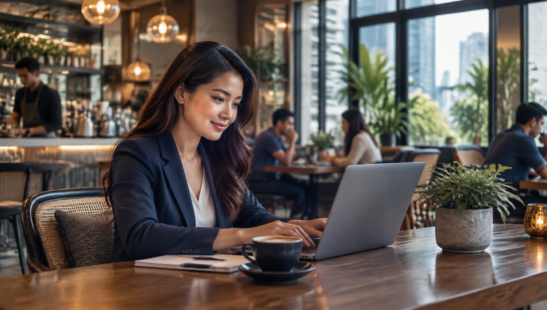 Pemilik bisnis menggunakan Finanncia dari kafe